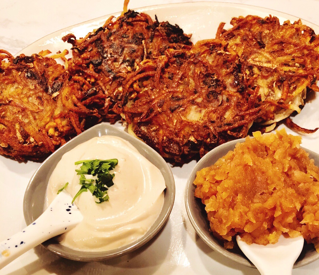 Vegan Potato Latkes, Cashew Sour Cream & Homemade Applesauce