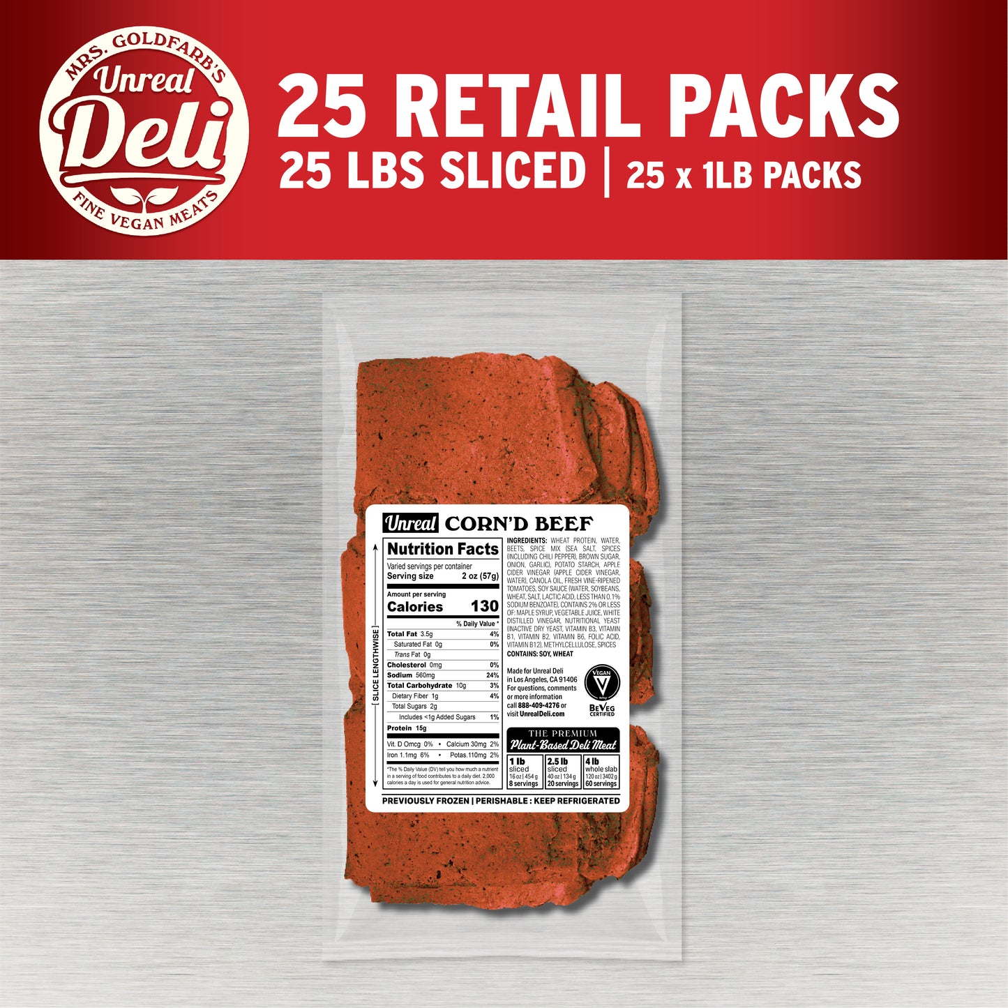 Unity Corn Beef Plant Based Corned Beef 25 Retail Packs - Wholesale - Unreal Deli
